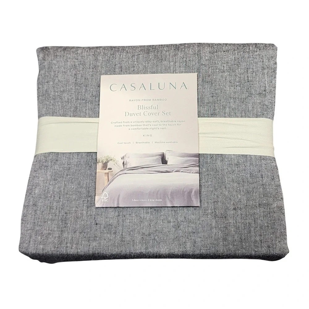 Casaluna Blissful Duvet Cover Set King Rayon from Bamboo 3pc‎ 400TC Dark Gray